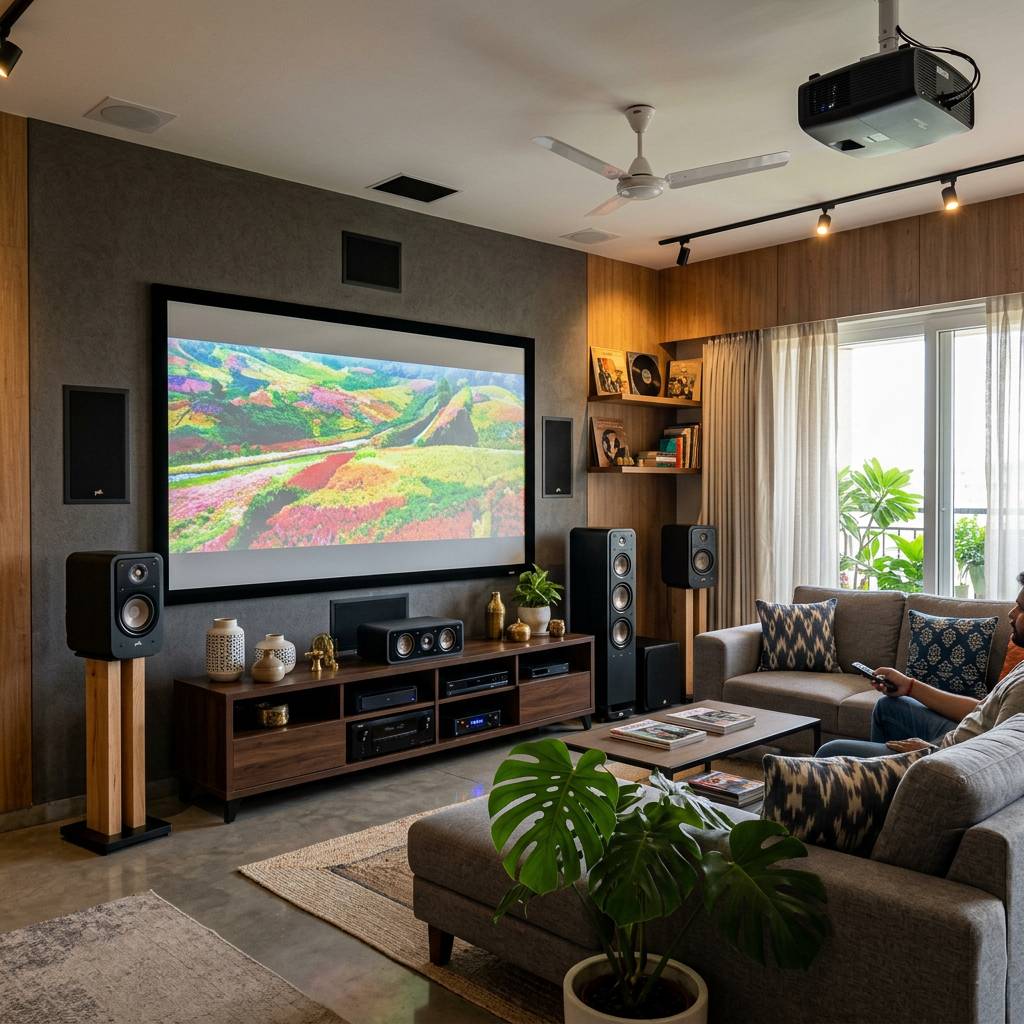 Premium soundbar with wireless subwoofer in apartment living room